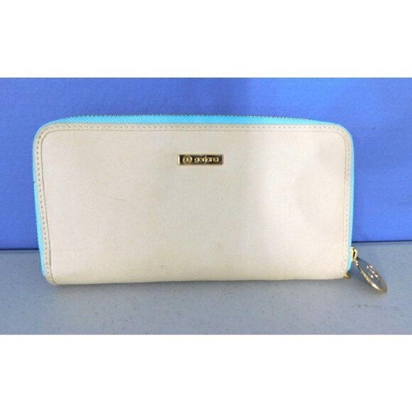 GORJANA BEIGE AND LIGHT BLUE LEATHER ZIP AROUND WALLET WITH CHECK BOOK SECTION - Picture 1 of 6